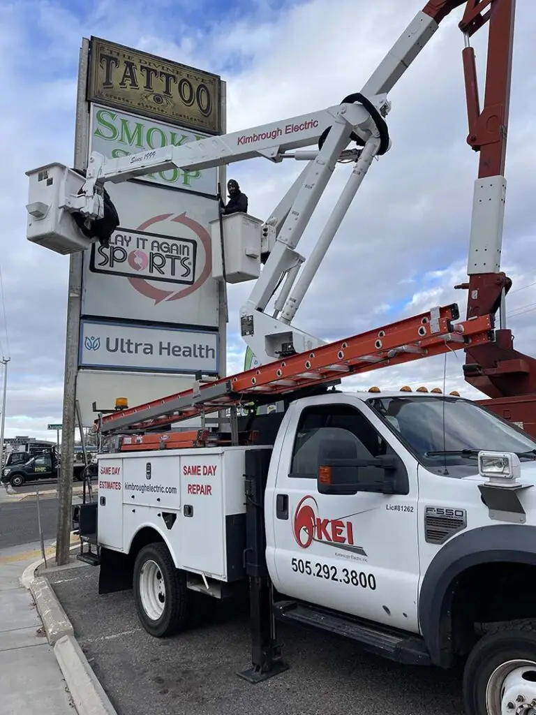 Electrician in a bucket truck